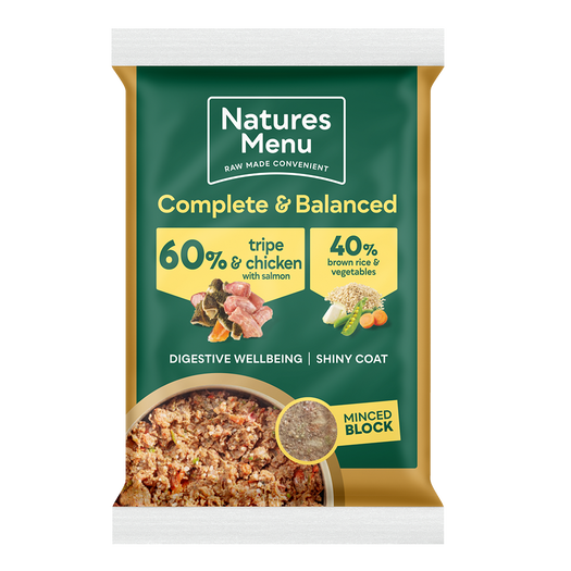 Natures Menu 60/40 Complete and Balanced Tripe & Chicken with Salmon 300g Block